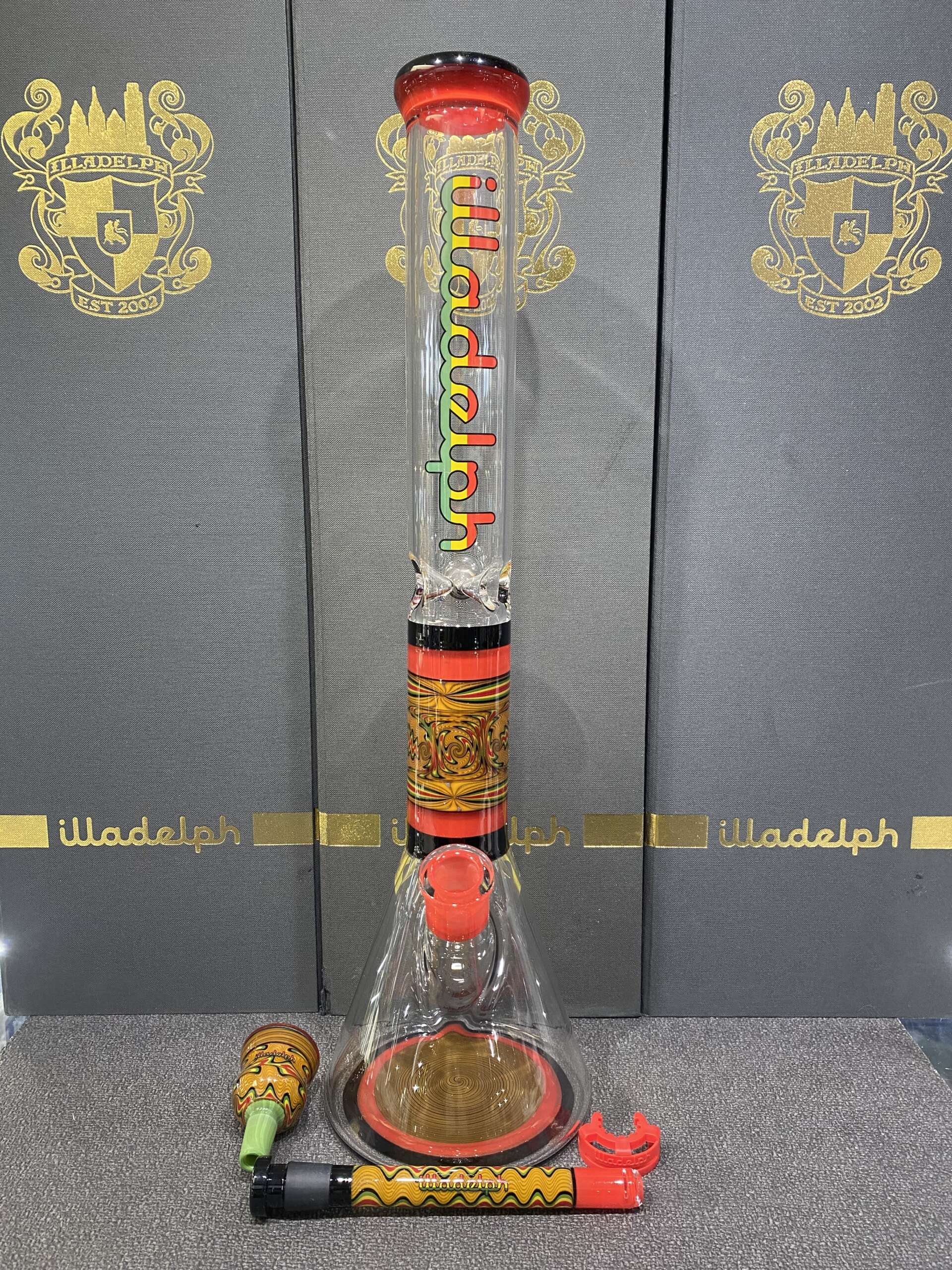 Illadelph Rasta Gold Sparkle & Red Crayon Worked Medium Beaker (E4)